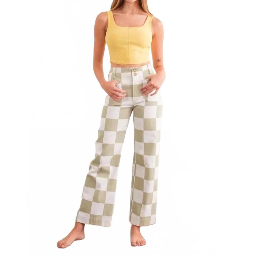 NEW PAPERMOON demi checkered straight leg pants in beige
